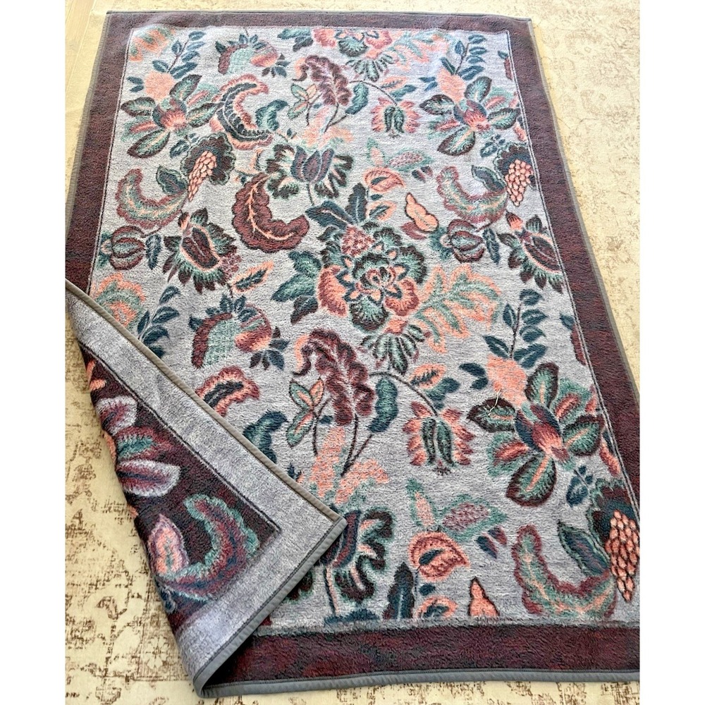 Vintage Biederlack Blanket Lt Blue Purple Pink Paisley Floral Cottagecore 76x54"